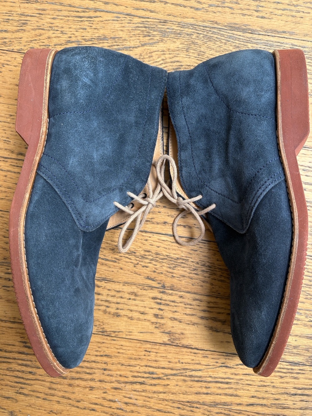Brunello Cucinelli Navy Suede Chukka Boots with Tan Laces